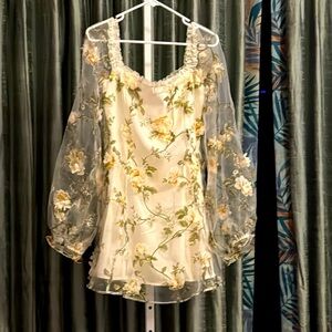 Dolls Kill Sugar Thrillz Yellow Organza Dress Floral NWT Medium *Flaws*